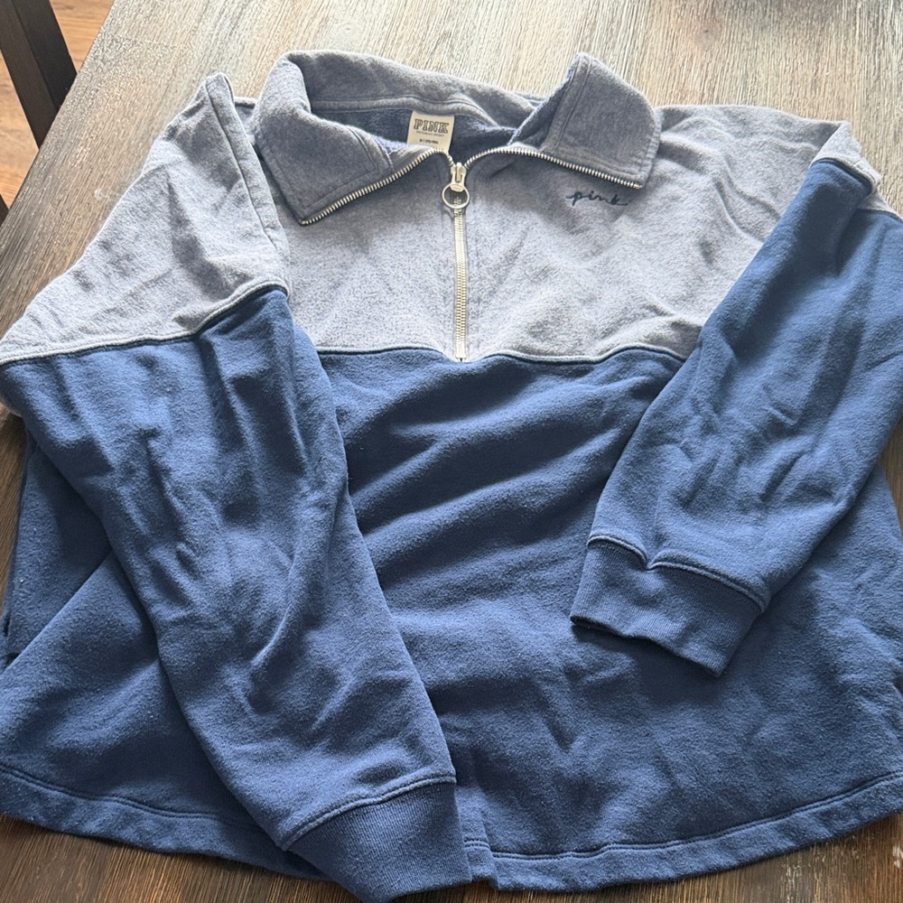 Victoria secrets Pink Blue and Gray Quarter-Zip Pullover